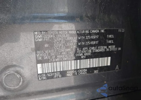 2024 Toyota Rav4 Hybrid Le z USA, uszkodzony, nr VIN 2T3LWRFV1RW192086